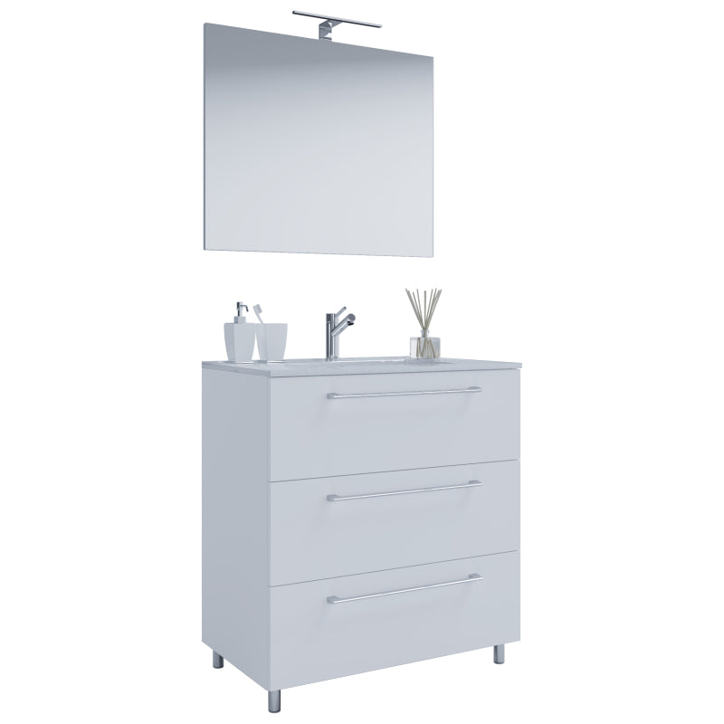 Completo di Ezooza Mobile a terra con 3 cassetti Extra Large con lavabo in ceramica di alta qualità e specchio, Bianco ,