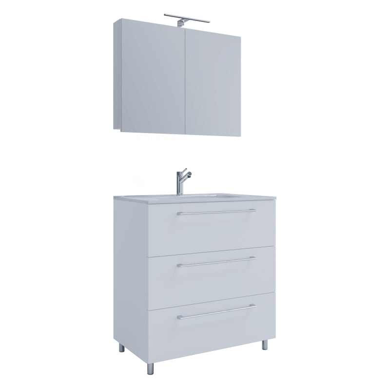Completo di Ezooza Mobile a terra con 3 cassetti Large con lavabo in ceramica di alta qualità e mobile specchio, Bianco ,