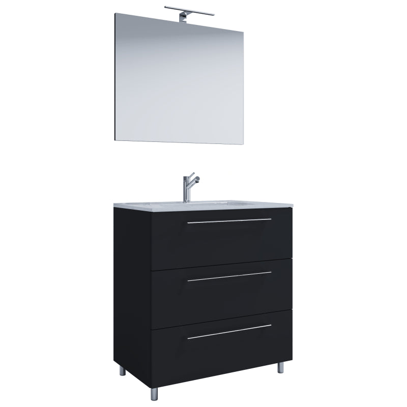 Completo di Ezooza Mobile a terra con 3 cassetti Large con lavabo in ceramica di alta qualità e specchio, Nero ,