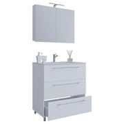 Completo di Ezooza Mobile a terra con 3 cassetti Large con lavabo in ceramica di alta qualità e mobile specchio, Bianco ,