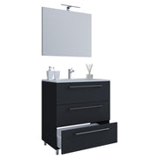 Completo di Ezooza Mobile a terra con 3 cassetti Large con lavabo in ceramica di alta qualità e specchio, Nero ,