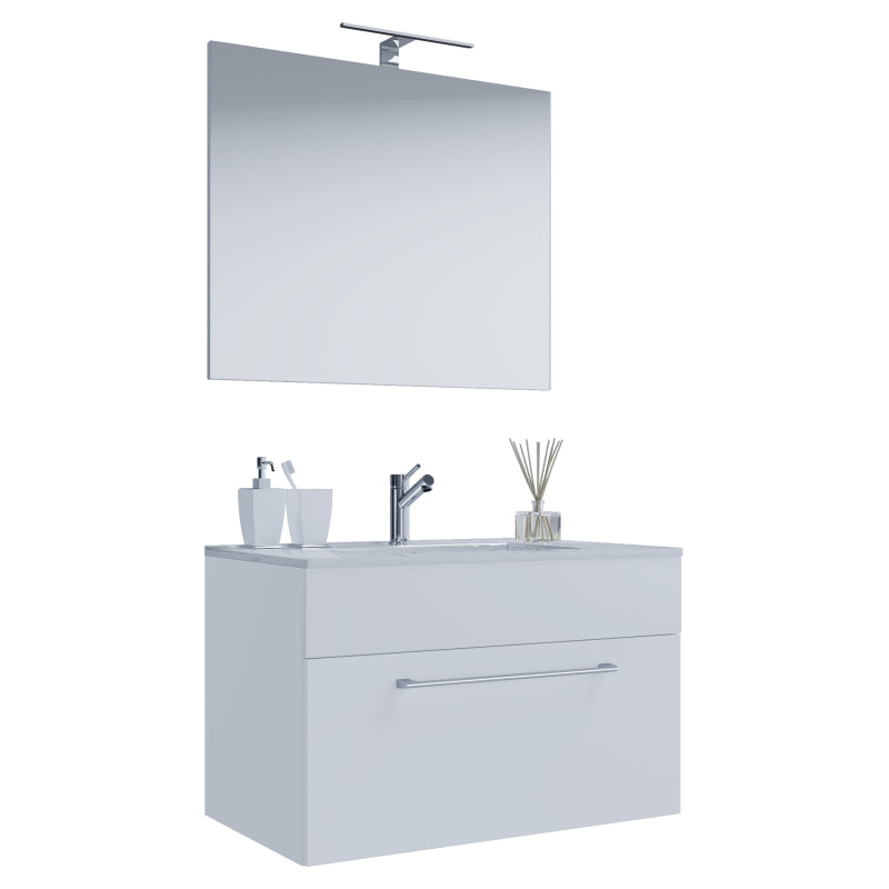 Completo di Ezooza Mobile sospeso con 1 cassetto Extra Large con lavabo in ceramica di alta qualità e specchio, Bianco ,