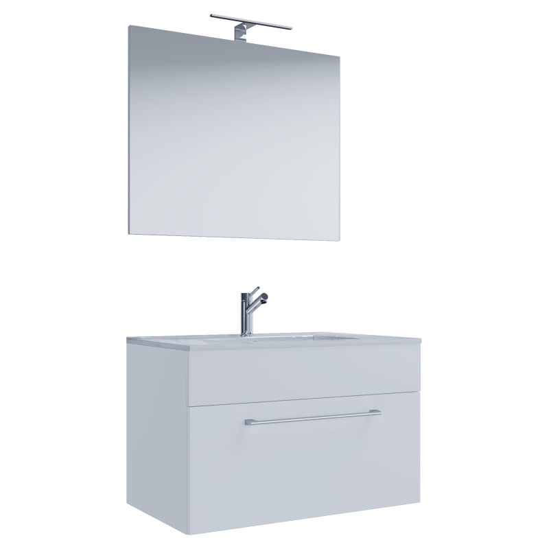 Completo di Ezooza Mobile sospeso con 1 cassetto Extra Large con lavabo in ceramica di alta qualità e specchio, Bianco ,