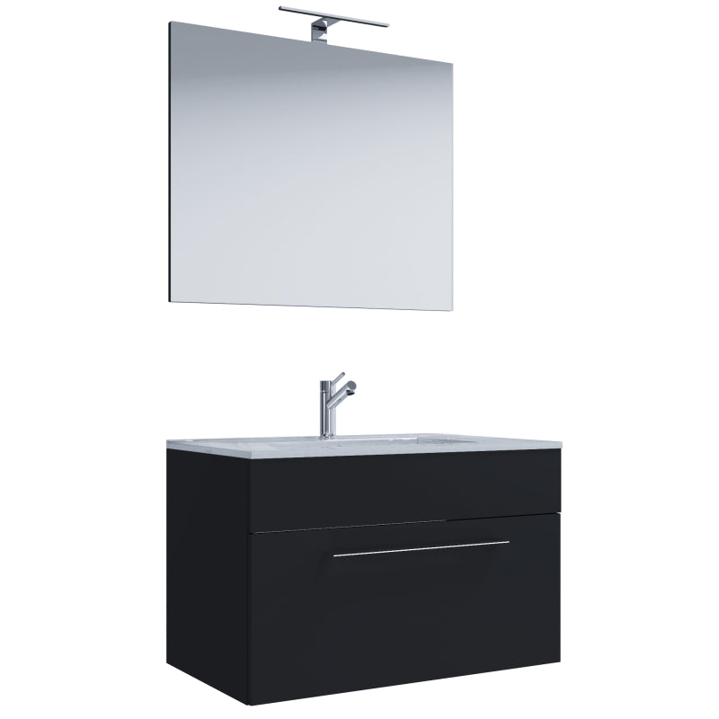 Completo di Ezooza Mobile sospeso con 1 cassetto Large con lavabo in ceramica di alta qualità e specchio, Nero ,