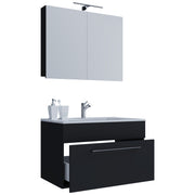 Completo di Ezooza Mobile sospeso con 1 cassetto Large con lavabo in ceramica di alta qualità e mobile specchio, Nero ,