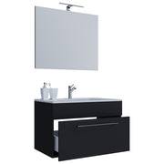 Completo di Ezooza Mobile sospeso con 1 cassetto Large con lavabo in ceramica di alta qualità e specchio, Nero ,