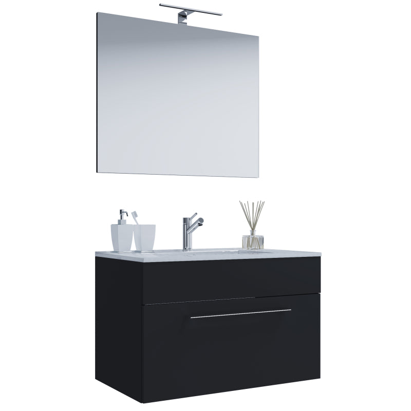 Completo di Ezooza Mobile sospeso con 1 cassetto Large con lavabo in ceramica di alta qualità e specchio, Nero ,