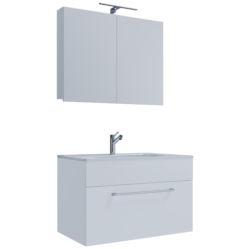 Completo di Ezooza Mobile sospeso con 1 cassetto Large con lavabo in ceramica di alta qualità e mobile specchio, Bianco ,