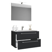 Completo di Ezooza Mobile Sospeso con 2 cassetti Extra Large con lavabo in ceramica di alta qualità e specchio, Nero ,