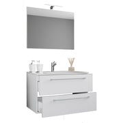 Completo di Ezooza Mobile Sospeso con 2 cassetti Large con lavabo in ceramica di alta qualità e specchio, Bianco ,
