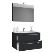 Completo di Ezooza Mobile Sospeso con 2 cassetti Large con lavabo in ceramica di alta qualità e mobile specchio, Nero ,