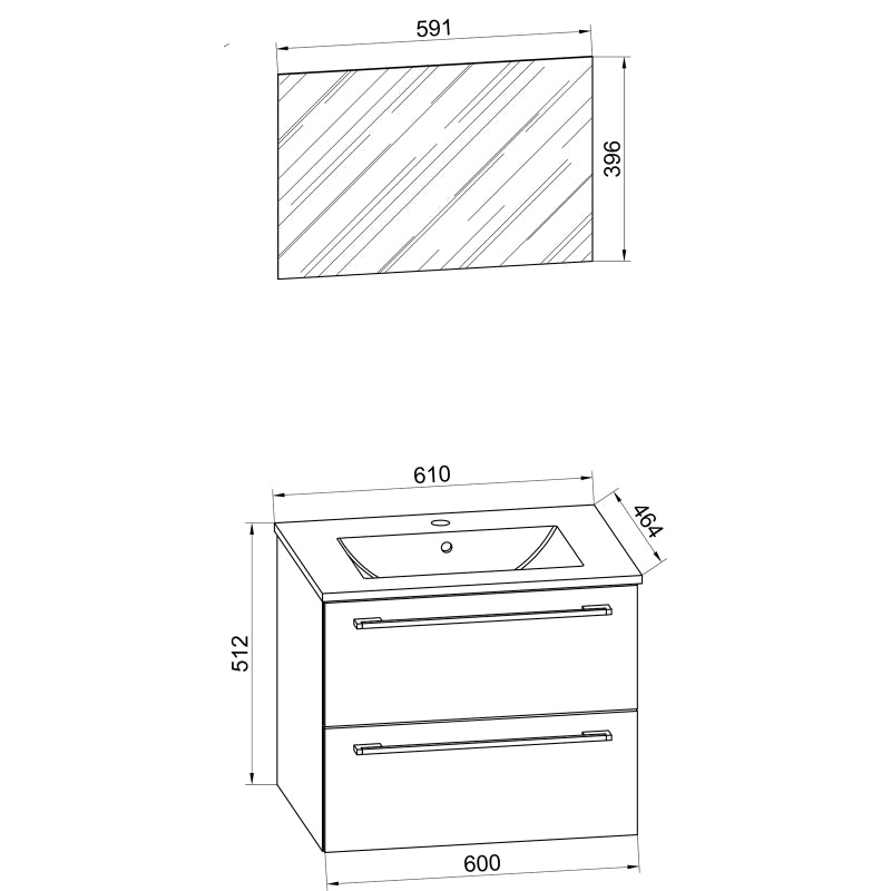 Completo di Ezooza Mobile Sospeso con 2 cassetti Large con lavabo in ceramica di alta qualità e specchio, Rovere miele ,