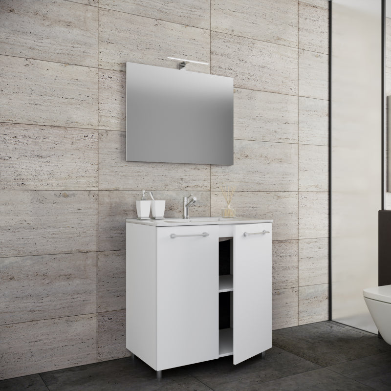Completo di Ezooza Mobile Sospeso con 2 sportelli Large con lavabo in ceramica di alta qualità e specchio, Bianco ,