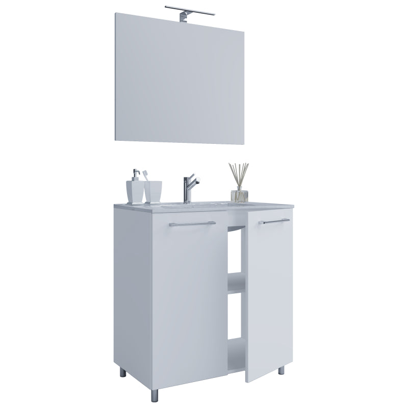 Completo di Ezooza Mobile Sospeso con 2 sportelli Large con lavabo in ceramica di alta qualità e specchio, Bianco ,