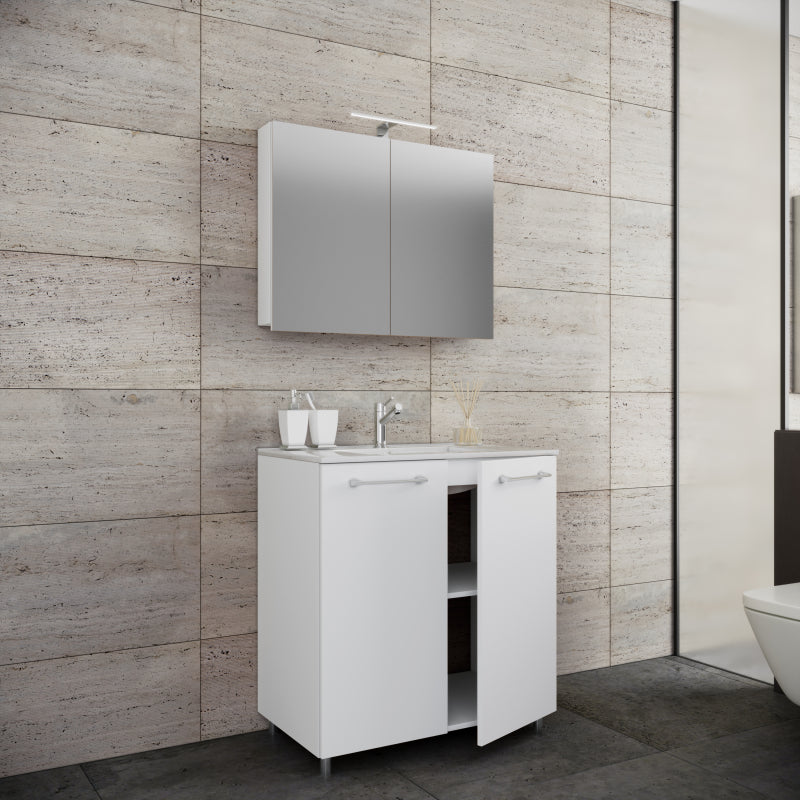 Completo di Ezooza Mobile Sospeso con 2 sportelli Large con lavabo in ceramica di alta qualità e mobile specchio, Bianco ,
