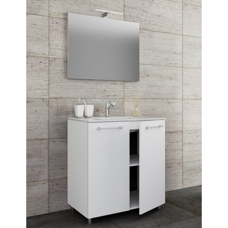 Completo di Ezooza Mobile Sospeso con 2 sportelli Large con lavabo in ceramica di alta qualità e specchio, Bianco ,