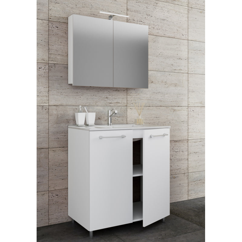 Completo di Ezooza Mobile Sospeso con 2 sportelli Large con lavabo in ceramica di alta qualità e mobile specchio, Bianco ,