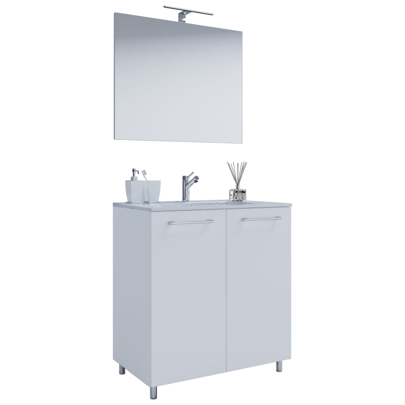 Completo di Ezooza Mobile Sospeso con 2 sportelli Large con lavabo in ceramica di alta qualità e specchio, Bianco ,