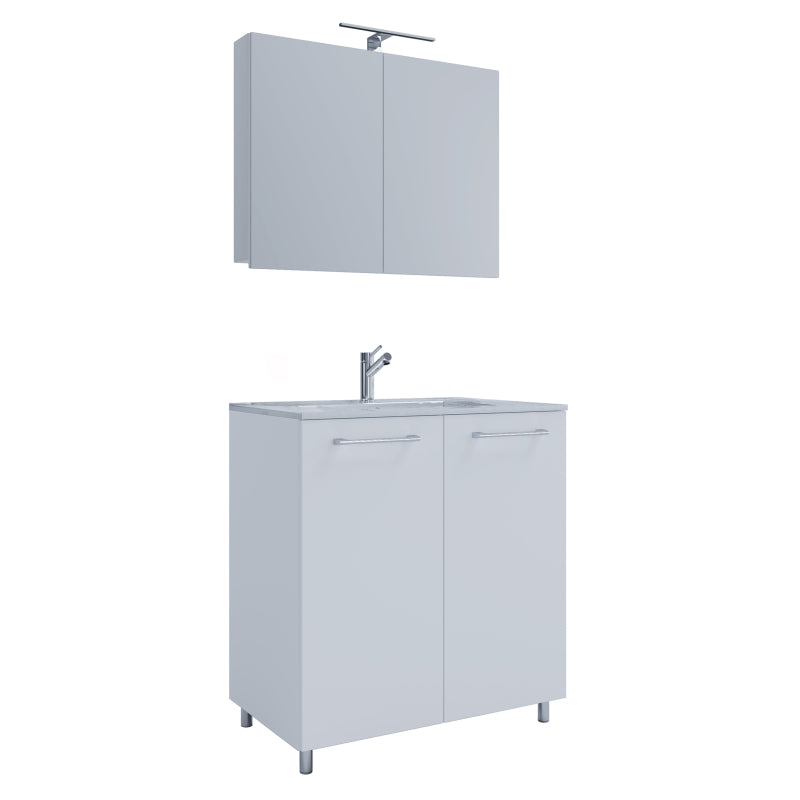 Completo di Ezooza Mobile Sospeso con 2 sportelli Large con lavabo in ceramica di alta qualità e mobile specchio, Bianco ,