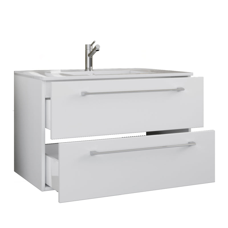 Completo di Ezooza Set Bagno 2 Pezzi Mobile Extra Large con 2 cassetti e Lavabo sospesi, Bianco ,