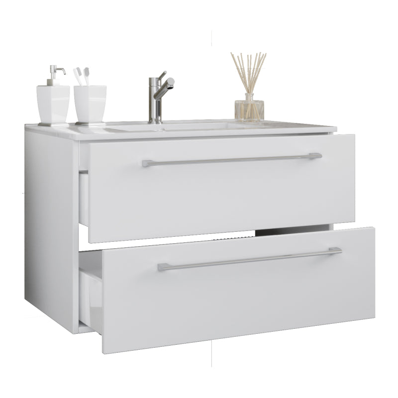 Completo di Ezooza Set Bagno 2 Pezzi Mobile Extra Large con 2 cassetti e Lavabo sospesi, Bianco ,