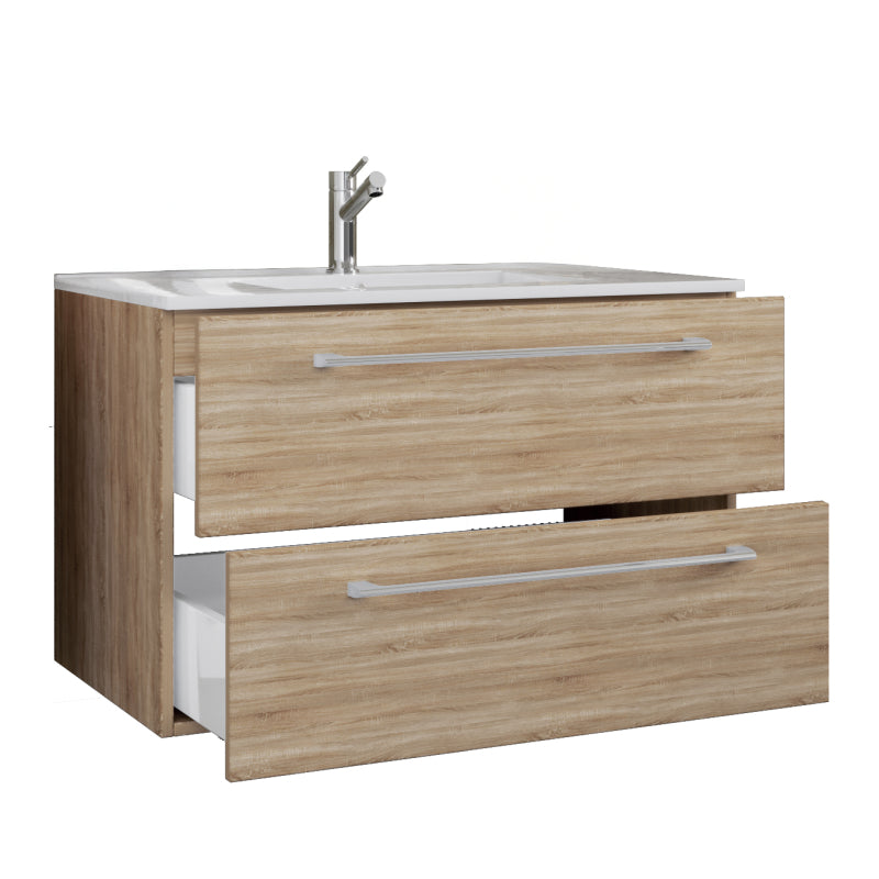 Completo di Ezooza Set Bagno 2 Pezzi Mobile Extra Large con 2 cassetti e Lavabo sospesi, Rovere Sonoma ,
