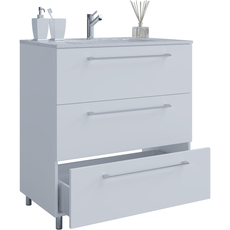 Completo di Ezooza Set Bagno 2 Pezzi Mobile Extra Large con 3 cassetti e Lavabo a terra, Bianco ,