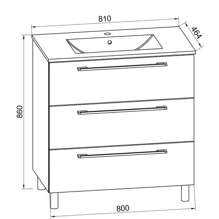 Completo di Ezooza Set Bagno 2 Pezzi Mobile Extra Large con 3 cassetti e Lavabo a terra, Bianco ,