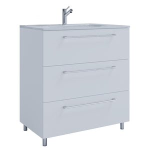 Completo di Ezooza Set Bagno 2 Pezzi Mobile Extra Large con 3 cassetti e Lavabo a terra, Bianco ,