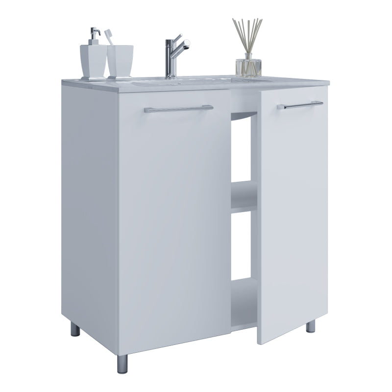 Completo di Ezooza Set Bagno 2 Pezzi Mobile Extra Large con sportelli e Lavabo a terra, Bianco ,