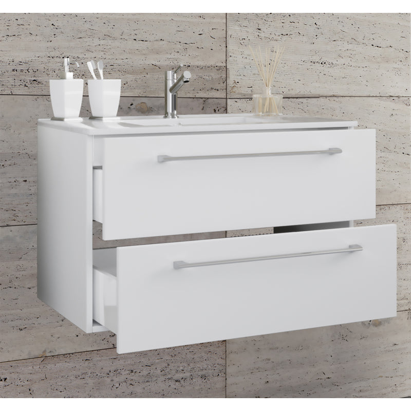 Completo di Ezooza Set Bagno 2 Pezzi Mobile Extra Large con 2 cassetti e Lavabo sospesi, Bianco ,