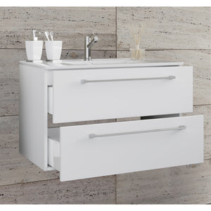 Completo di Ezooza Set Bagno 2 Pezzi Mobile Extra Large con 2 cassetti e Lavabo sospesi, Bianco ,