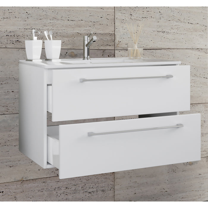 Completo di Ezooza Set Bagno 2 Pezzi Mobile Extra Large con 2 cassetti e Lavabo sospesi, Bianco ,