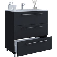 Completo di Ezooza Set Bagno 2 Pezzi Mobile Extra Large con 3 cassetti e Lavabo a terra, Nero ,