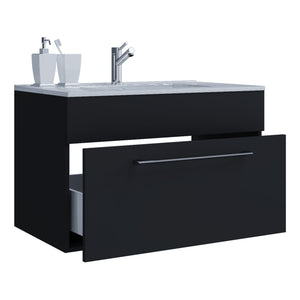 Completo di Ezooza Set Bagno 2 Pezzi Mobile Large con 1 cassetto e Lavabo sospesi, Nero ,