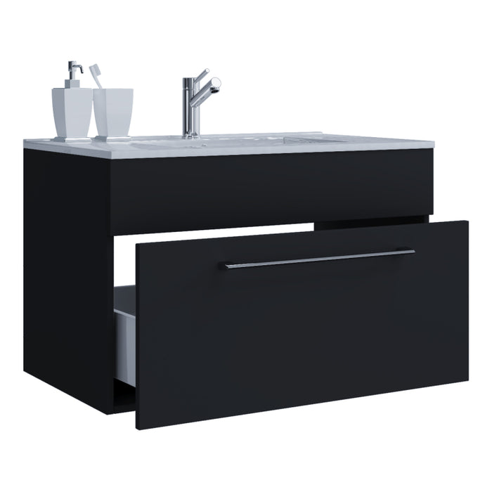 Completo di Ezooza Set Bagno 2 Pezzi Mobile Large con 1 cassetto e Lavabo sospesi, Nero ,