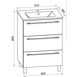 Completo di Ezooza Set Bagno 2 Pezzi Mobile Large con 3 cassetti e Lavabo a terra, Bianco ,