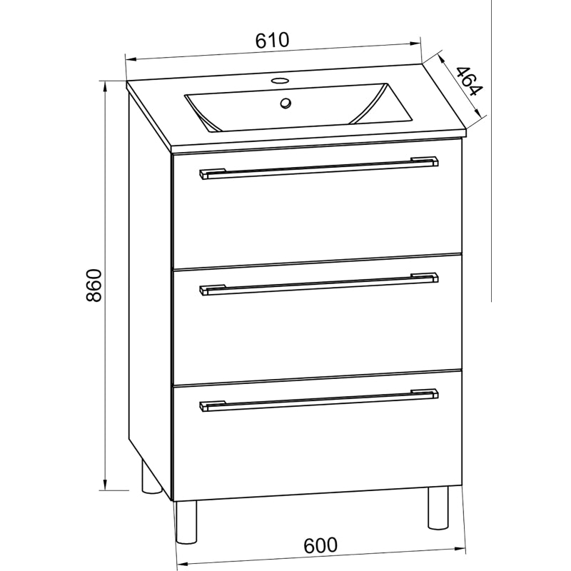 Completo di Ezooza Set Bagno 2 Pezzi Mobile Large con 3 cassetti e Lavabo a terra, Bianco ,