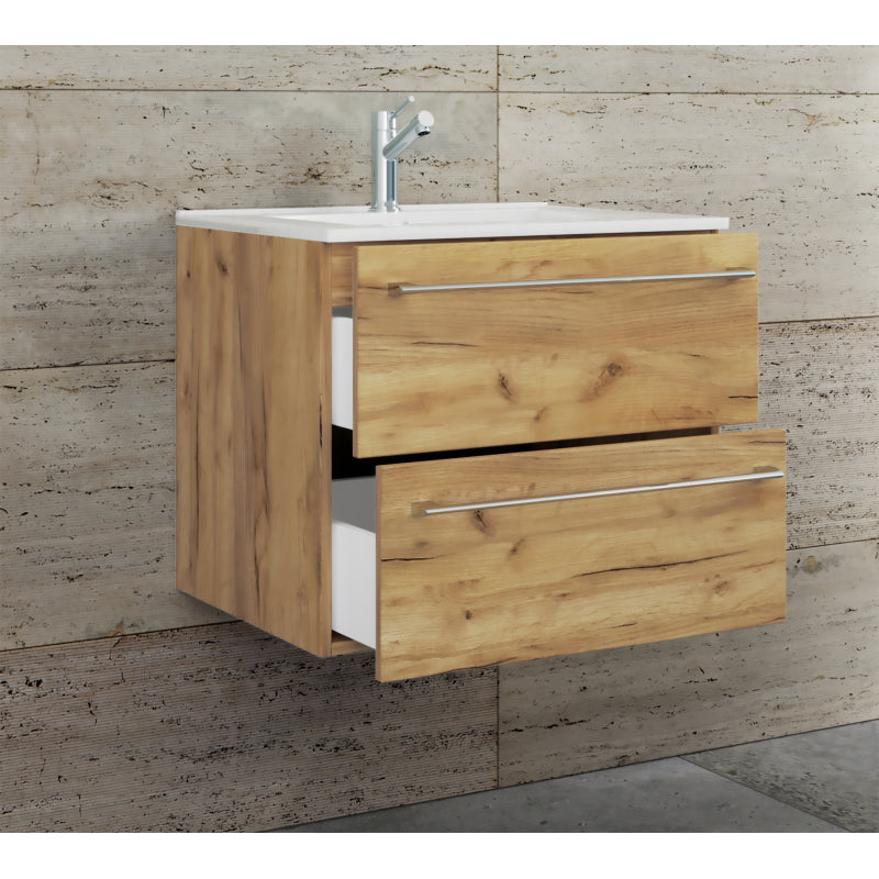 Completo di Ezooza Set Bagno 2 Pezzi Mobile Large con 2 cassetti e Lavabo sospesi , Rovere miele ,