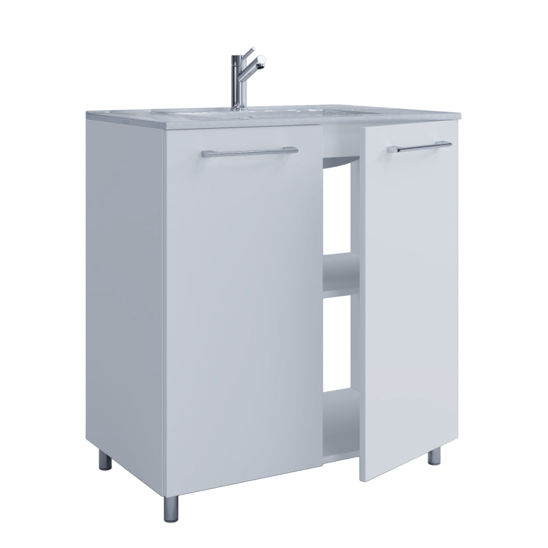 Completo di Ezooza Set Bagno 2 Pezzi Mobile Large con sportelli e Lavabo a terra, Bianco ,