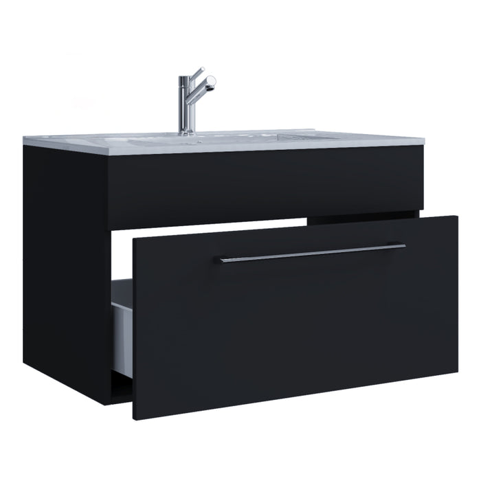 Completo di Ezooza Set Bagno 2 Pezzi Mobile Large con 1 cassetto e Lavabo sospesi, Nero ,