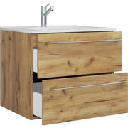 Completo di Ezooza Set Bagno 2 Pezzi Mobile Large con 2 cassetti e Lavabo sospesi , Rovere miele ,
