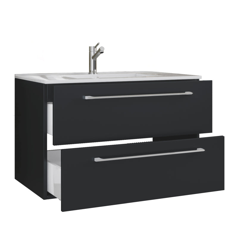 Completo di Ezooza Set Bagno 2 Pezzi Mobile Large con 2 cassetti e Lavabo sospesi , Nero ,