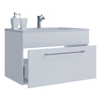 Completo di Ezooza Set Bagno 2 Pezzi Mobile Large con 1 cassetto e Lavabo sospesi, Bianco ,