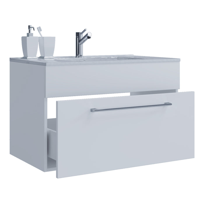 Completo di Ezooza Set Bagno 2 Pezzi Mobile Large con 1 cassetto e Lavabo sospesi, Bianco ,