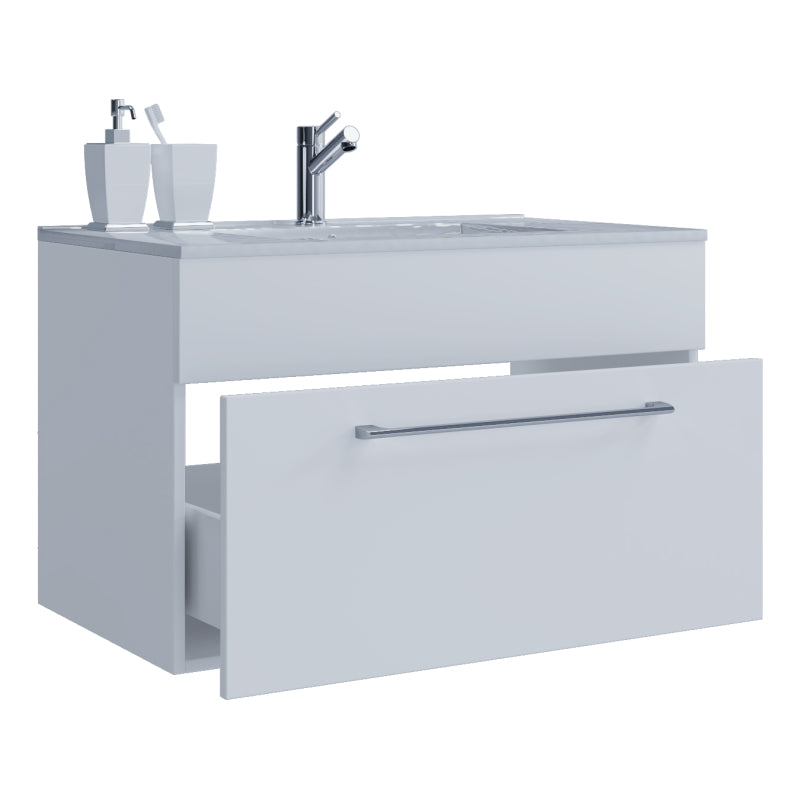 Completo di Ezooza Set Bagno 2 Pezzi Mobile Large con 1 cassetto e Lavabo sospesi, Bianco ,