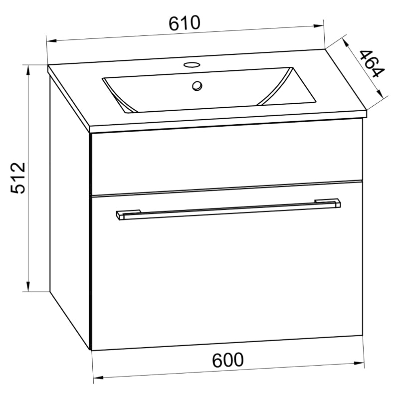 Completo di Ezooza Set Bagno 2 Pezzi Mobile Large con 1 cassetto e Lavabo sospesi, Nero ,