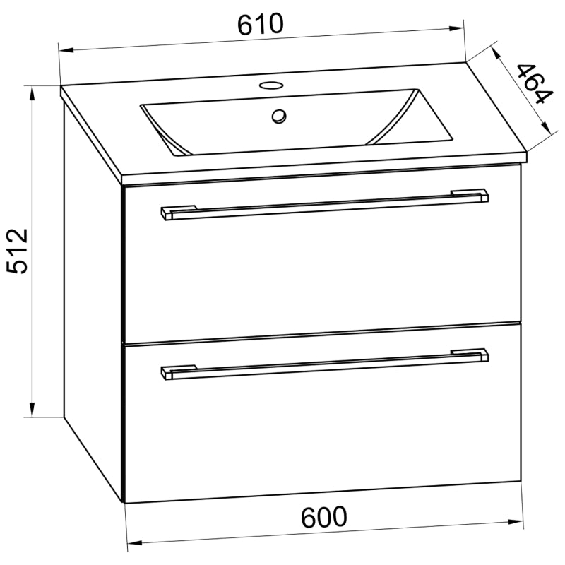 Completo di Ezooza Set Bagno 2 Pezzi Mobile Large con 2 cassetti e Lavabo sospesi , Nero ,