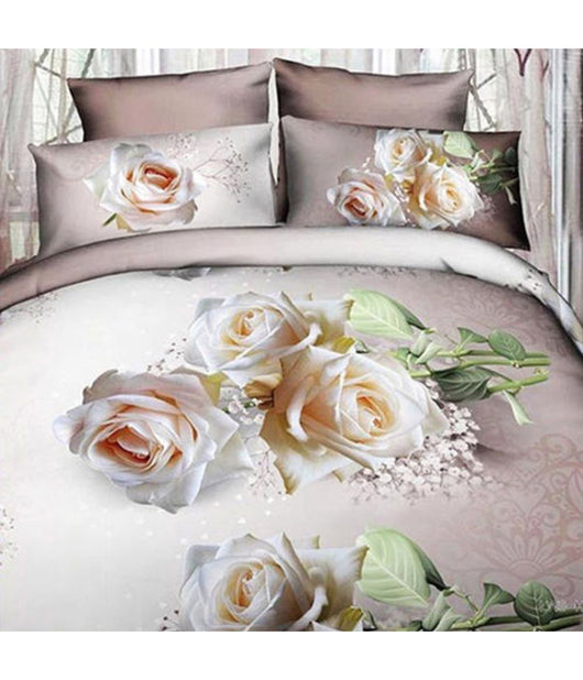 Completo Letto 3d Lenzuola Matrimoniale Sotto Sopra Copricuscini Rose Bianche         