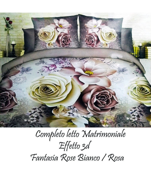 Completo Letto 3d Lenzuola Matrimoniale Sotto Sopra Copricuscini Rose Colorate         